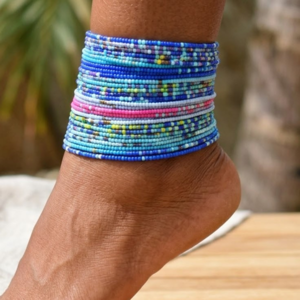 Blue Anklet String Blue Mix Anklet Set (10pc) - The Waist Bead Shop