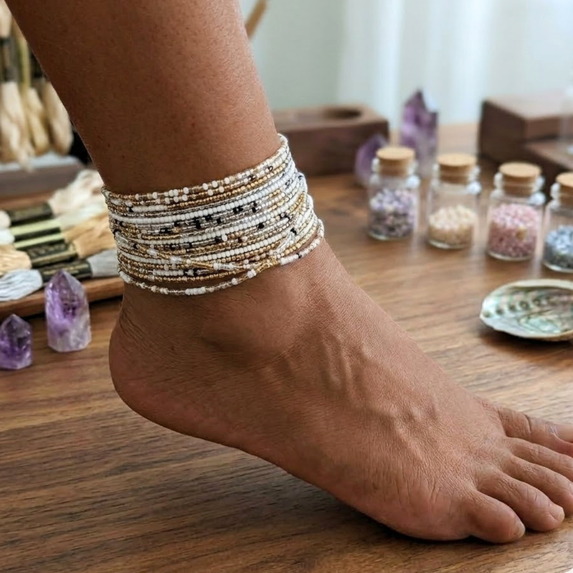 White Neutral Anklet Set (10pc)