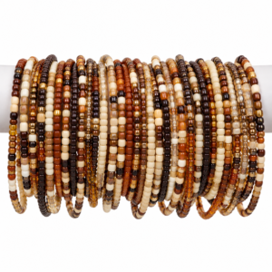 a mix of brown seed bead bracelets