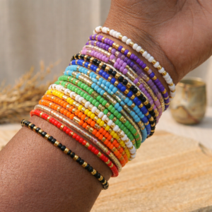 Multicolor & Gold Seed Bead Bracelet Stack (10pc)