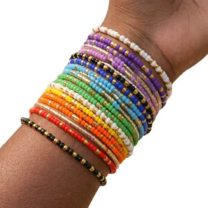 Multicolor & Gold Seed Bead Bracelets (10pc)