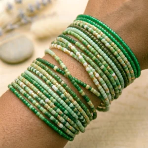 Green Seed Bead Bracelet Set (10pc)