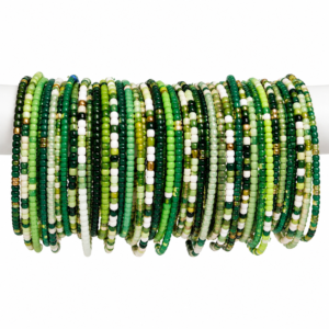 a mix of green seed bead bracelets