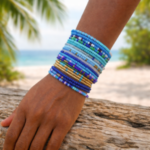 Blue Beaded Bracelet Set (10pc)