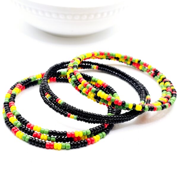 Rasta Memory Wire Cuff Bracelet 3 Wraps - Image 3