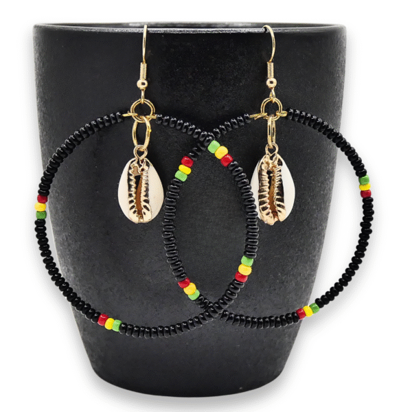 Rasta Cowrie Hoop Beaded Earrings