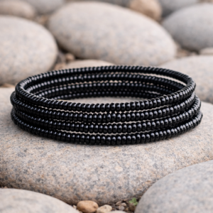 Black Seed Bead Memory Wire Bracelet