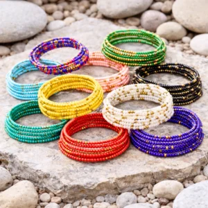 Gold Accent Seed Bead Memory Wire Bracelet