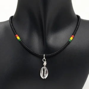 Beaded Rasta Cowrie Shell Necklace