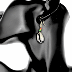 Cowrie Earrings Rasta Silver