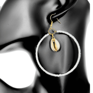 White Hoops w/ Cowrie Shell