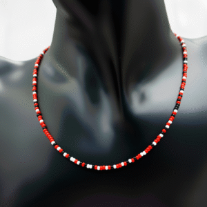 Beaded Red, Black, and White Necklace